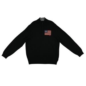 NEW Chaps American Flag Sweater‎ Quarter Zip Men's Size XXL Black 100% Cotton